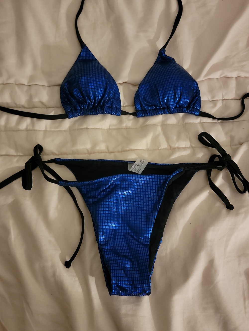 SHEIN Metallic Blue Tie-Side Triangle Bikini